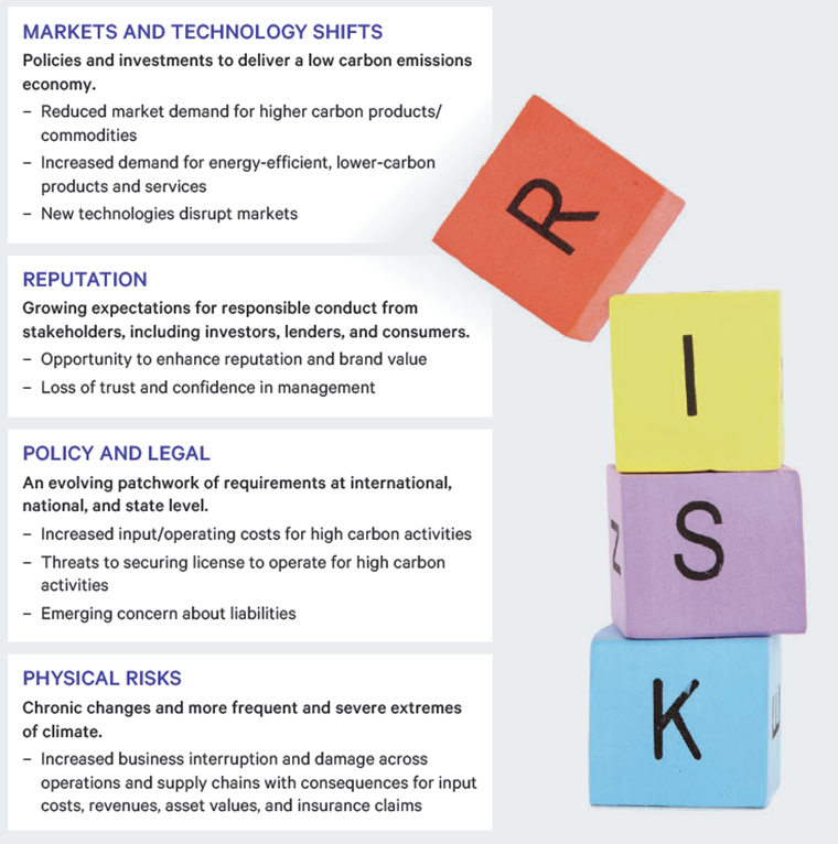 TCFD markets and technology shifts, reputation, policy and legal and physical risks